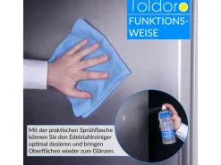Toldoro Set 1x Edelstahl Pflegespray 400ml  Edelstahlreiniger für Küche oder Grill Edelstahlpflege Spray als Reinigungsmittel oder Metallreiniger< Kühlschränke