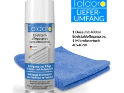 Toldoro Set 1x Edelstahl Pflegespray 400ml  Edelstahlreiniger für Küche oder Grill Edelstahlpflege Spray als Reinigungsmittel oder Metallreiniger< Kühlschränke