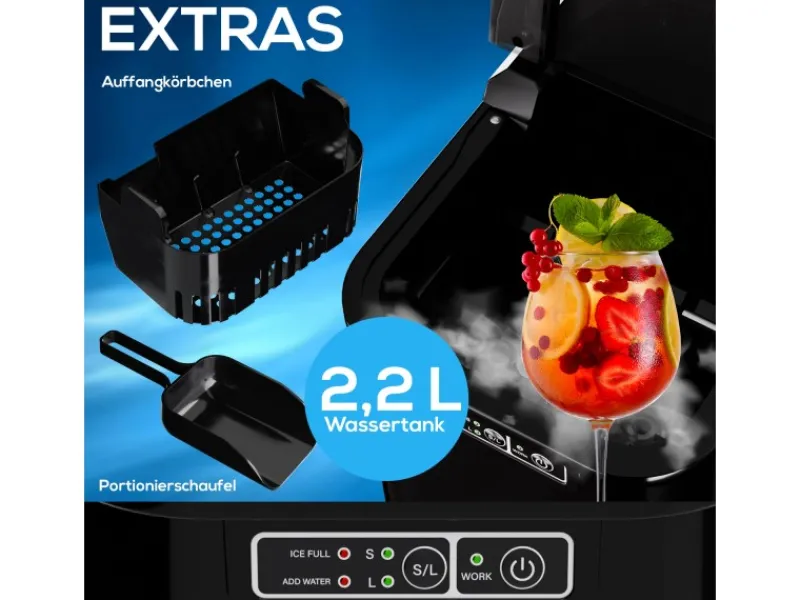 Online Tronitechnik Eiswürfelmaschine Ice Maker Eiswürfelbereiter Schwarz Kunststoff