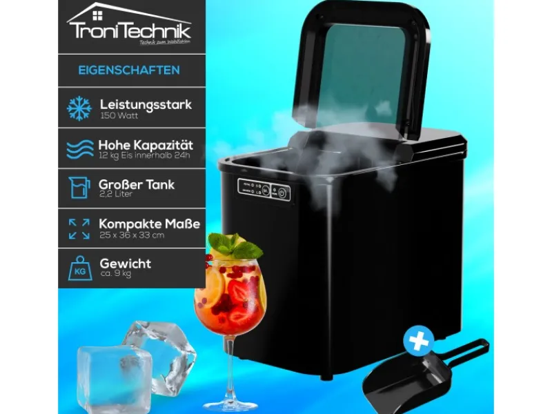 Online Tronitechnik Eiswürfelmaschine Ice Maker Eiswürfelbereiter Schwarz Kunststoff