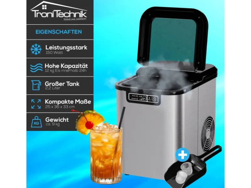 Tronitechnik Eiswürfelmaschine Ice Maker Eiswürfelbereiter Silber Edelstahl< Haushaltsgeräte