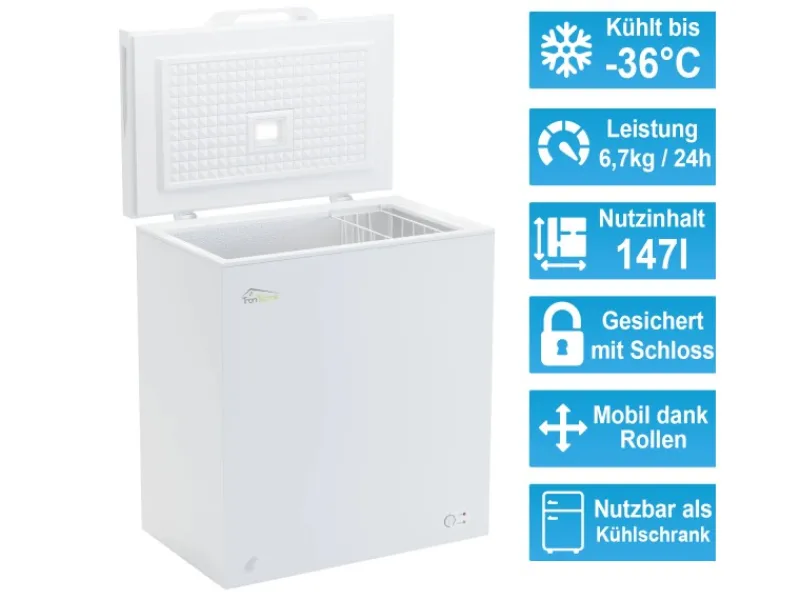 Tronitechnik Gefriertruhe Kühltruhe Borgar Pro Mit 2In1 Gefrier- Und Kühlfunktion | 160 Liter 184Kwh/Jahr Led Griff< Gefrierschränke