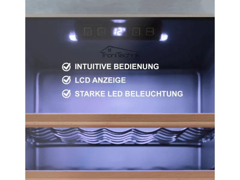 Tronitechnik Weinkühlschrank Getraenkekühlschrank 126 Liter 63 Flaschen Wein Kühlschrank Edelstahl-Optik Mit Led< Kühlschränke