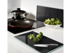 Tulup Herdabdeckplatte SET aus 2 Stück 30x52 cm Schneidebrett Glas Schutzplatte Küchenutensilien Anschlagtafel Schwarz
