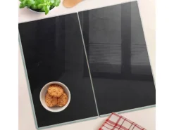Tulup Herdabdeckplatte SET aus 2 Stück 30x52 cm Schneidebrett Glas Schutzplatte Küchenutensilien Anschlagtafel Schwarz
