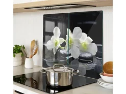 Herdabdeckungen|Schneidebretter<Tulup Herdabdeckplatte SET aus 2 Stück 30x52 cm Glas-Servierbrett Küchenutensilien Schutzplatte Spritzschutz Orchidee