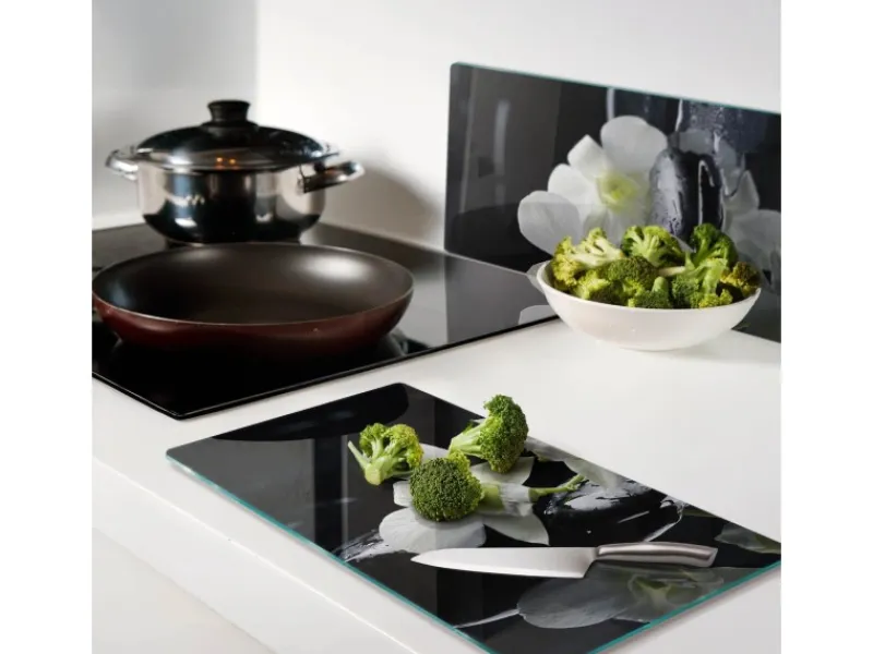 Herdabdeckungen|Schneidebretter<Tulup Herdabdeckplatte SET aus 2 Stück 30x52 cm Glas-Servierbrett Küchenutensilien Schutzplatte Spritzschutz Orchidee