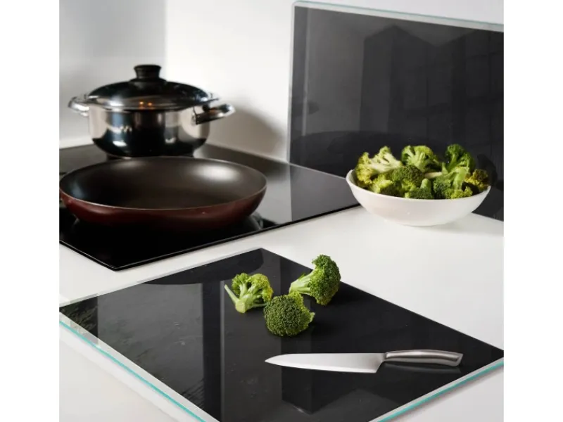 Schneidebretter|Herdabdeckungen<Tulup Herdabdeckplatte SET aus 2 Stück 40x52 cm Schneidebrett aus Glas Küchenutensilien Spritzschutz Anschlagtafel