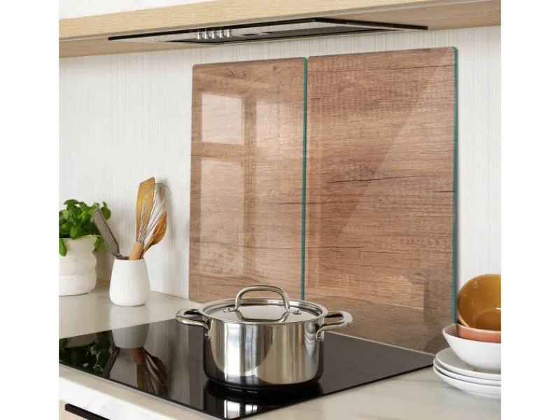 Clearance Tulup Herdabdeckplatte SET aus 2 Stück 30x52 cm Schneidebrett aus Glas Schutzplatte Küchenutensilien Abdeckung Holz Braun