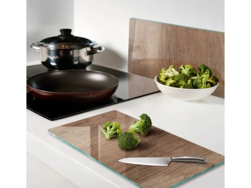 Clearance Tulup Herdabdeckplatte SET aus 2 Stück 30x52 cm Schneidebrett aus Glas Schutzplatte Küchenutensilien Abdeckung Holz Braun