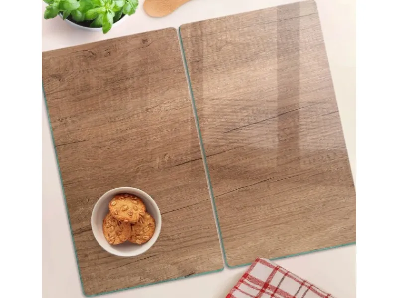 Clearance Tulup Herdabdeckplatte SET aus 2 Stück 30x52 cm Schneidebrett aus Glas Schutzplatte Küchenutensilien Abdeckung Holz Braun