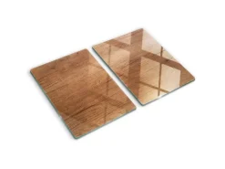 Discount Tulup Herdabdeckplatte SET aus 2 Stück 40x52 cm Glas-Servierbrett Küchenutensilien Schutzplatte Spritzschutz Holz Braun