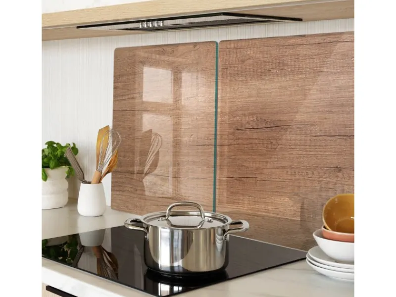 Discount Tulup Herdabdeckplatte SET aus 2 Stück 40x52 cm Glas-Servierbrett Küchenutensilien Schutzplatte Spritzschutz Holz Braun