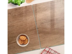 Discount Tulup Herdabdeckplatte SET aus 2 Stück 40x52 cm Glas-Servierbrett Küchenutensilien Schutzplatte Spritzschutz Holz Braun