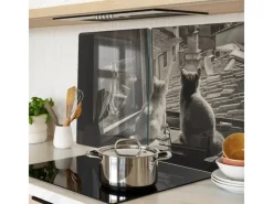 Online Tulup Herdabdeckplatte SET aus 2 Stück 40x52 cm Schneidebrett aus Glas Schutzplatte Spritzschutz Katzen im Fenster Grau
