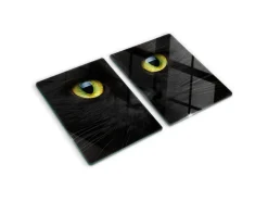 Online Tulup Herdabdeckplatte SET aus 2 Stück 40x52 cm Schneidebrett aus Glas Schutzplatte Küchenutensilien Katzenaugen Schwarz