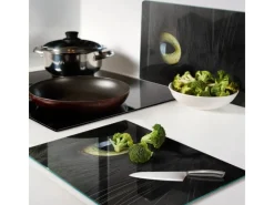 Online Tulup Herdabdeckplatte SET aus 2 Stück 40x52 cm Schneidebrett aus Glas Schutzplatte Küchenutensilien Katzenaugen Schwarz