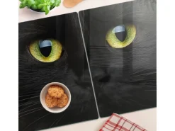 Online Tulup Herdabdeckplatte SET aus 2 Stück 40x52 cm Schneidebrett aus Glas Schutzplatte Küchenutensilien Katzenaugen Schwarz