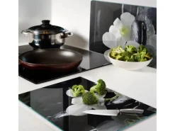 Schneidebretter|Kochfelder<Tulup Herdabdeckplatte SET aus 2 Stück 40x52 cm Schneidebrett Glas Schutzplatte Küchenutensilien Abdeckung Orchidee