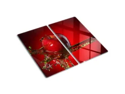 Tulup Herdabdeckplatte SET aus 2 Stück 30x52 cm Glas-Servierbrett Küchenutensilien Spritzschutz Apfel und Wasser< Kochfelder|Herdabdeckungen