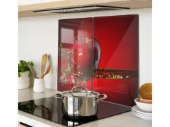Tulup Herdabdeckplatte SET aus 2 Stück 30x52 cm Glas-Servierbrett Küchenutensilien Spritzschutz Apfel und Wasser< Kochfelder|Herdabdeckungen
