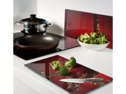 Tulup Herdabdeckplatte SET aus 2 Stück 30x52 cm Glas-Servierbrett Küchenutensilien Spritzschutz Apfel und Wasser< Kochfelder|Herdabdeckungen