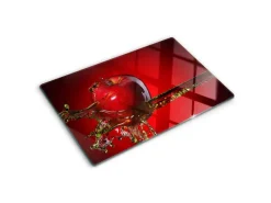 Online Tulup Herdabdeckplatte 80x52 cm Schneidebrett aus Glas Schutzplatte Küchenutensilien Spritzschutz Apfel und Wasser Rot