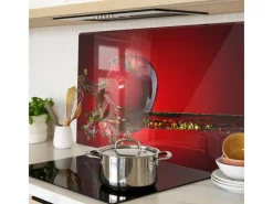 Online Tulup Herdabdeckplatte 80x52 cm Schneidebrett aus Glas Schutzplatte Küchenutensilien Spritzschutz Apfel und Wasser Rot