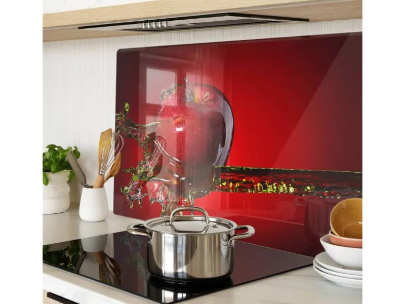 Online Tulup Herdabdeckplatte 80x52 cm Schneidebrett aus Glas Schutzplatte Küchenutensilien Spritzschutz Apfel und Wasser Rot