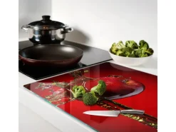 Online Tulup Herdabdeckplatte 80x52 cm Schneidebrett aus Glas Schutzplatte Küchenutensilien Spritzschutz Apfel und Wasser Rot