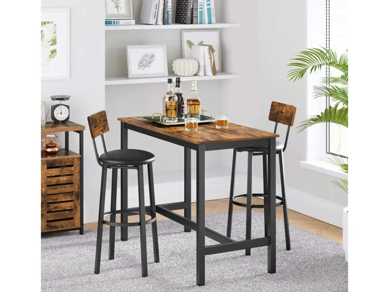 Kücheninseln<Vasagle Barhocker 2er Set mit PU-Bezug Braun-Schwarz