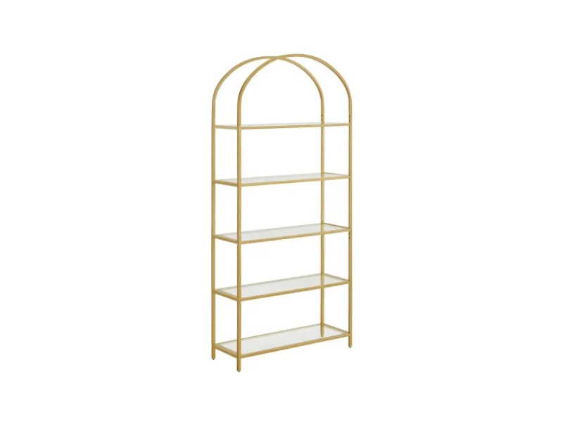 Küchenregale<Vasagle Bücherregal 5 Ablagen Hartglas 30,2 cm x 83 cm x 183,5 cm Gold
