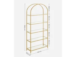 Küchenregale<Vasagle Bücherregal 5 Ablagen Hartglas 30,2 cm x 83 cm x 183,5 cm Gold