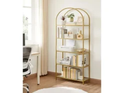 Küchenregale<Vasagle Bücherregal 5 Ablagen Hartglas 30,2 cm x 83 cm x 183,5 cm Gold