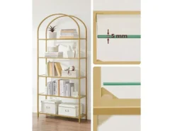 Küchenregale<Vasagle Bücherregal 5 Ablagen Hartglas 30,2 cm x 83 cm x 183,5 cm Gold