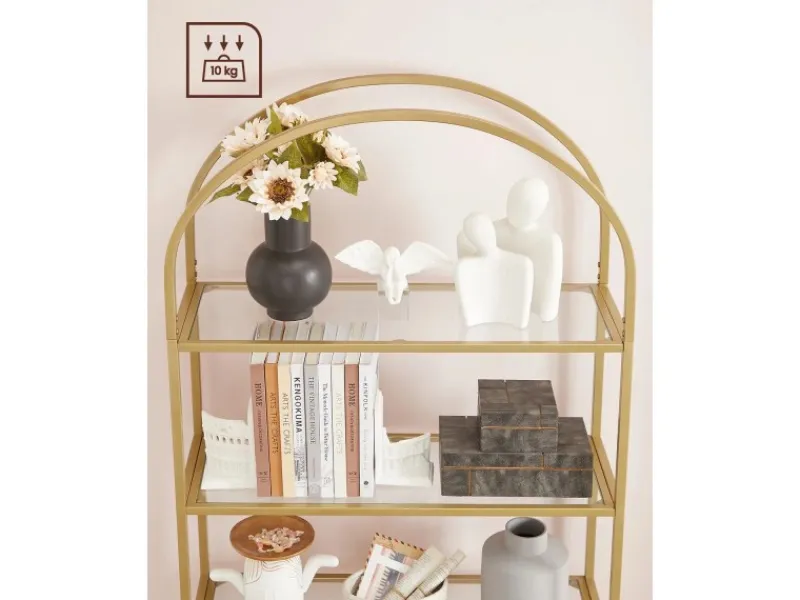 Küchenregale<Vasagle Bücherregal 5 Ablagen Hartglas 30,2 cm x 83 cm x 183,5 cm Gold