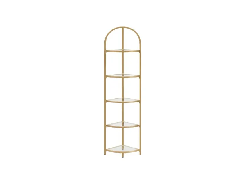 New Vasagle Eckregal 5 Ebenen Hartglas 28 cm x 28 cm x 158 cm Gold