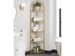 New Vasagle Eckregal 5 Ebenen Hartglas 28 cm x 28 cm x 158 cm Gold