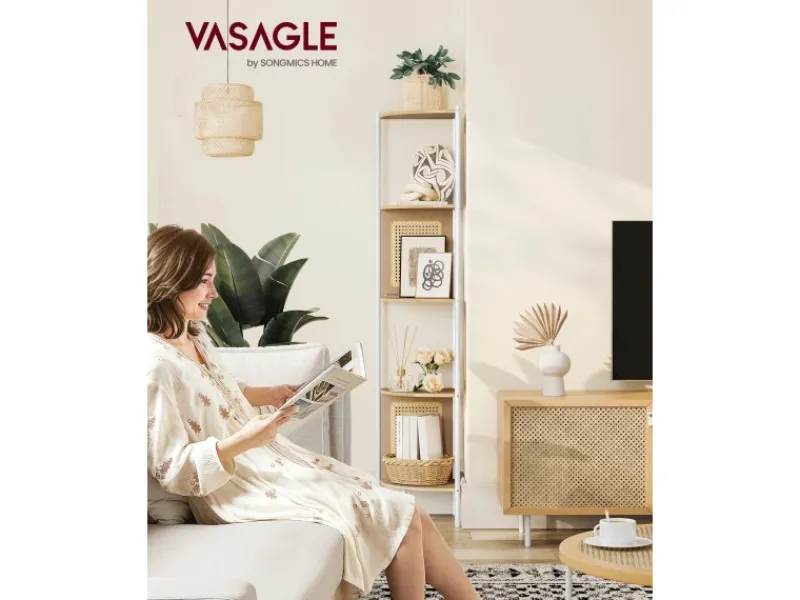 Outlet Vasagle Eckregal 5 Ebenen 31,9 cm x 31,9 cm x 156,4 cm Eichenbeige