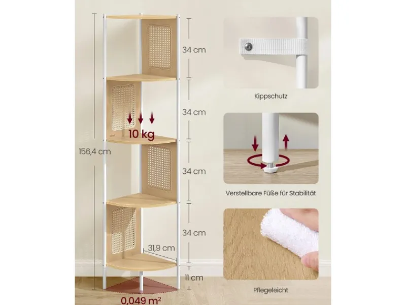 Outlet Vasagle Eckregal 5 Ebenen 31,9 cm x 31,9 cm x 156,4 cm Eichenbeige