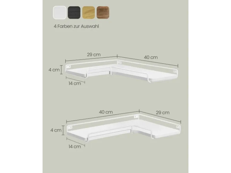 Küchenregale<Vasagle Eckregal 2er Set L-förmig 29 cm x 40 cm Weiß