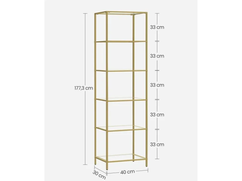 Vasagle Glasregal 6 Ablagen 30 cm x 40 cm x 177,3 cm Gold< Küchenregale