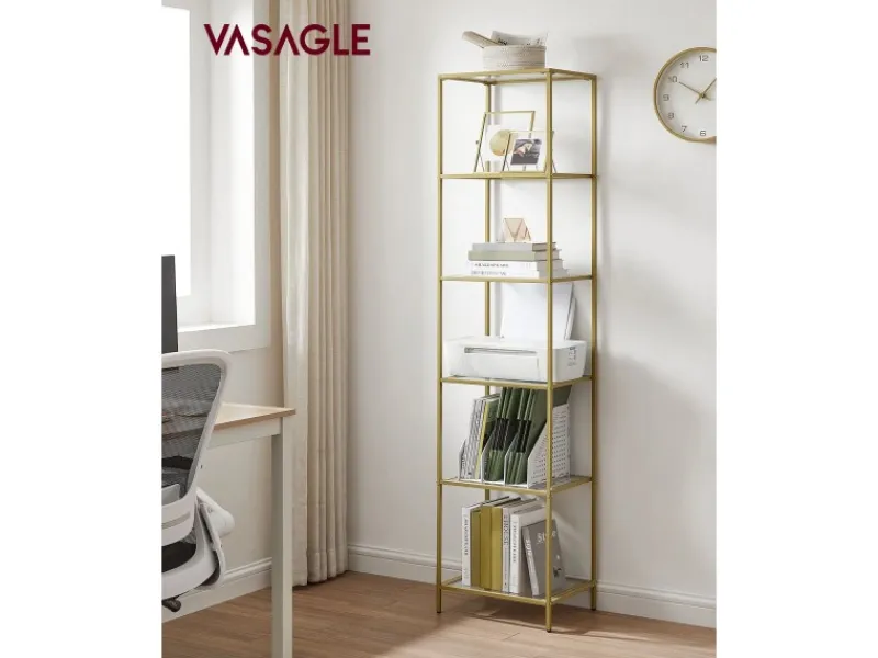 Vasagle Glasregal 6 Ablagen 30 cm x 40 cm x 177,3 cm Gold< Küchenregale