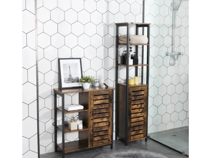 Vasagle Hochschrank 37 cm x 30 cm x 167 cm Braun-Schwarz< Küchenregale|Küchenschränke