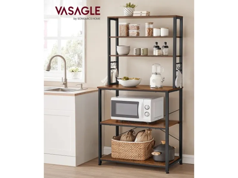 Küchenregale|Schneidebretter<Vasagle Küchenregal 6 Ebenen und 6 Haken 40 cm x 80 cm x 167 cm Braun-Schwarz