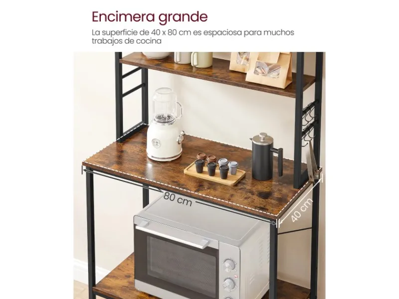 Küchenregale|Schneidebretter<Vasagle Küchenregal 6 Ebenen und 6 Haken 40 cm x 80 cm x 167 cm Braun-Schwarz