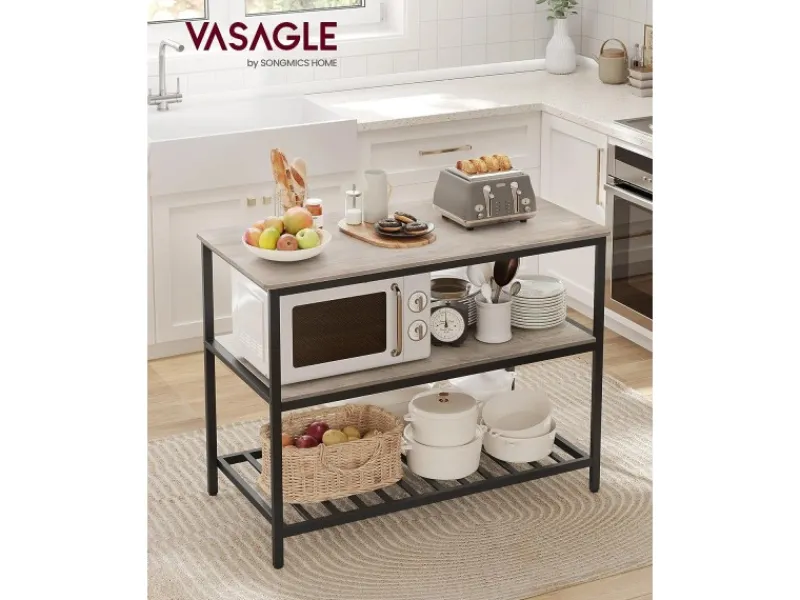 Vasagle Küchenregal mit Arbeitsplatte 60 cm x 120 cm x 90 cm Greige-Schwarz< Küchenregale|Einbauküchen