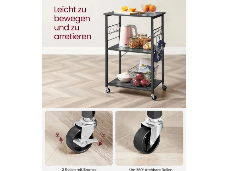Vasagle Küchenregal mit Rollen 40 cm x 60 cm x 89 cm Schwarz< Küchenregale
