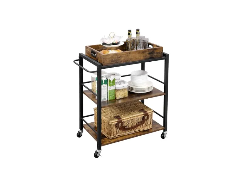 Discount Vasagle Küchenwagen mit Abnehmbarem Tablett 40 cm x 72 cm x 86 cm Braun-Schwarz