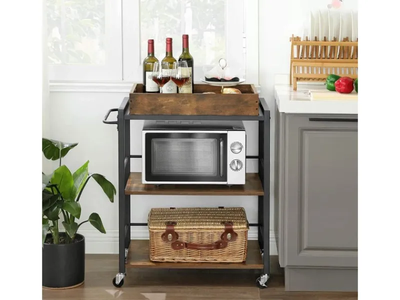 Discount Vasagle Küchenwagen mit Abnehmbarem Tablett 40 cm x 72 cm x 86 cm Braun-Schwarz